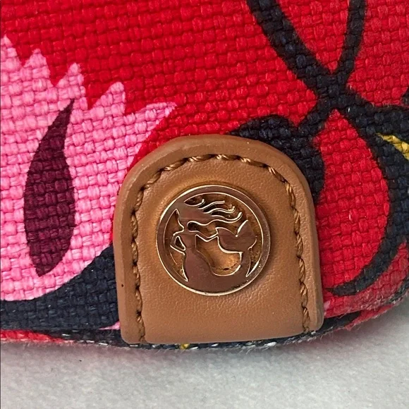 Spartina 449 Vibrant Red Floral Brown Leather Accents/Trim Tote Bag Purse 🌺🌺 - Picture 8 of 14